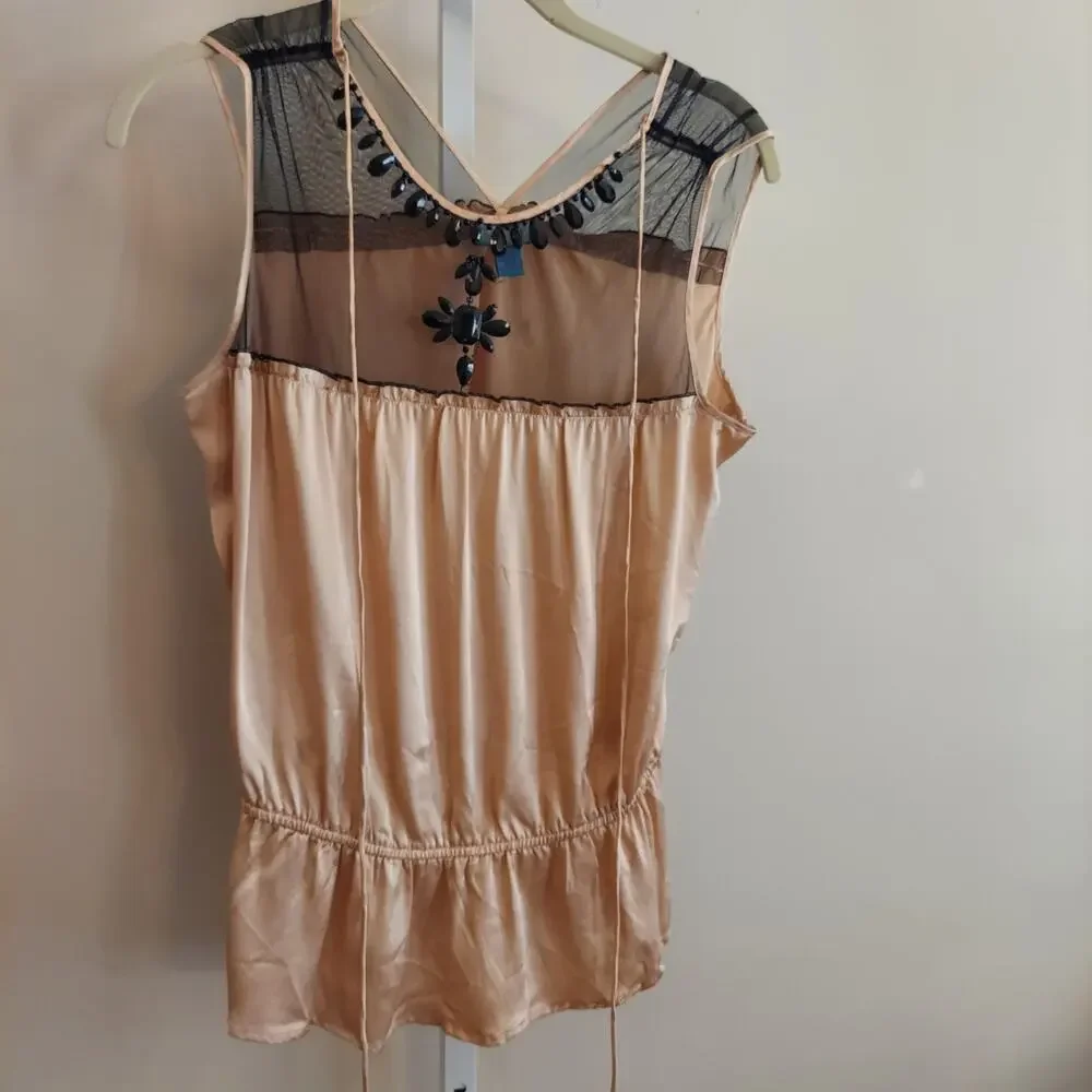 Plenty by Tracy Reese Silk Blouse‎ Y2K Mesh Beaded Peplum Fairy Grunge Ballet - Picture 2 of 8